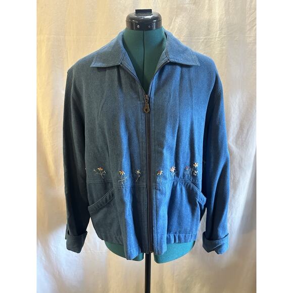 Napa Valley Petites Denim Zip Jacket with Embroidered Flowers – Women’s Size M - Picture 1 of 8